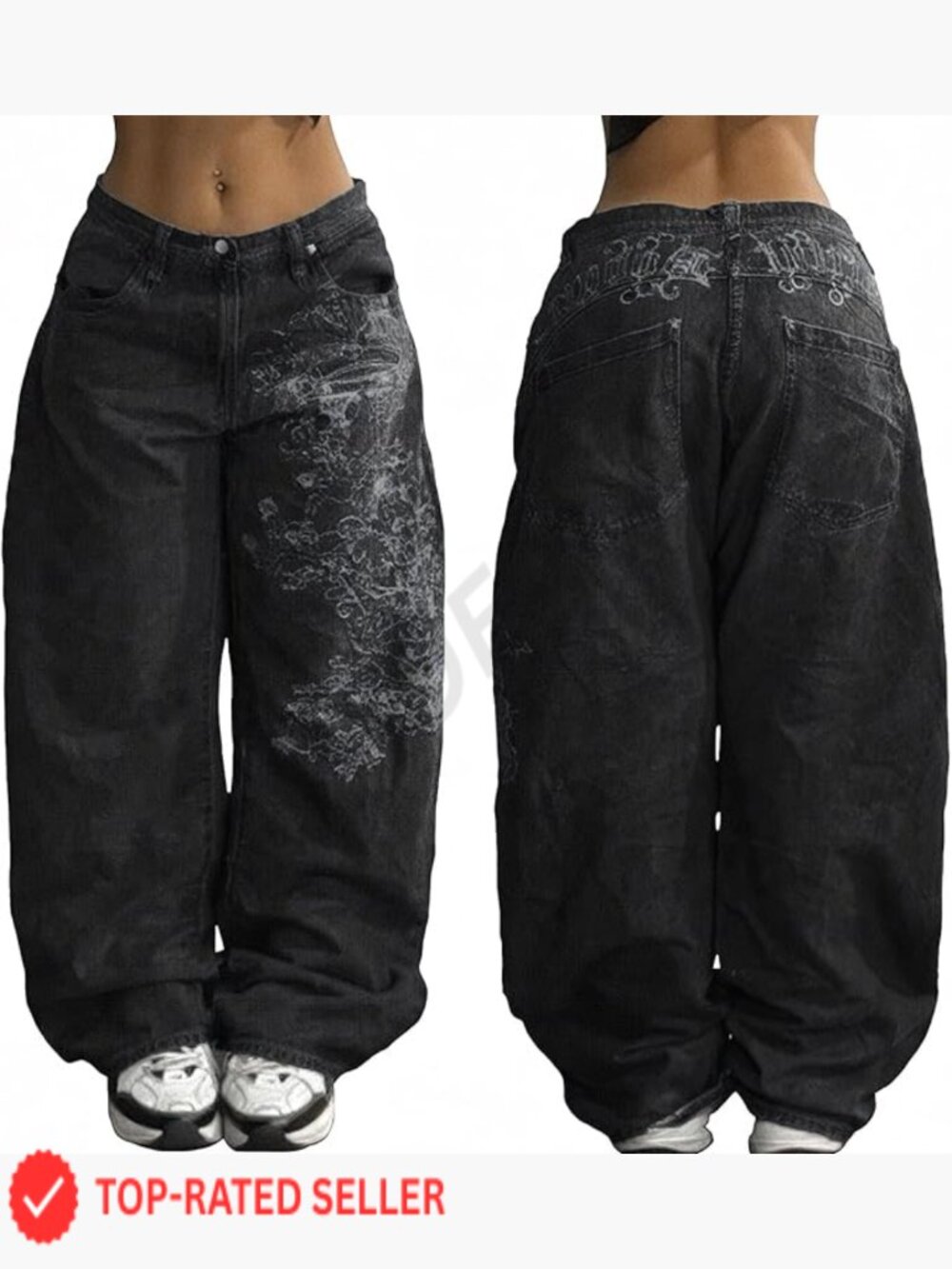 Vintage Baggy Jeans Wide Leg Hip Hop 90s Boyfriend Fit Mid Rise Denim